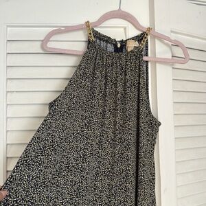 Sleeveless Navy and Cream Chain-Trim Halter Top